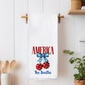 Personalizado rojo y azul arco cereza suave waffle toalla de té con texto cocina decoración patriótica Día de la Independencia de regalo para la familia amigo