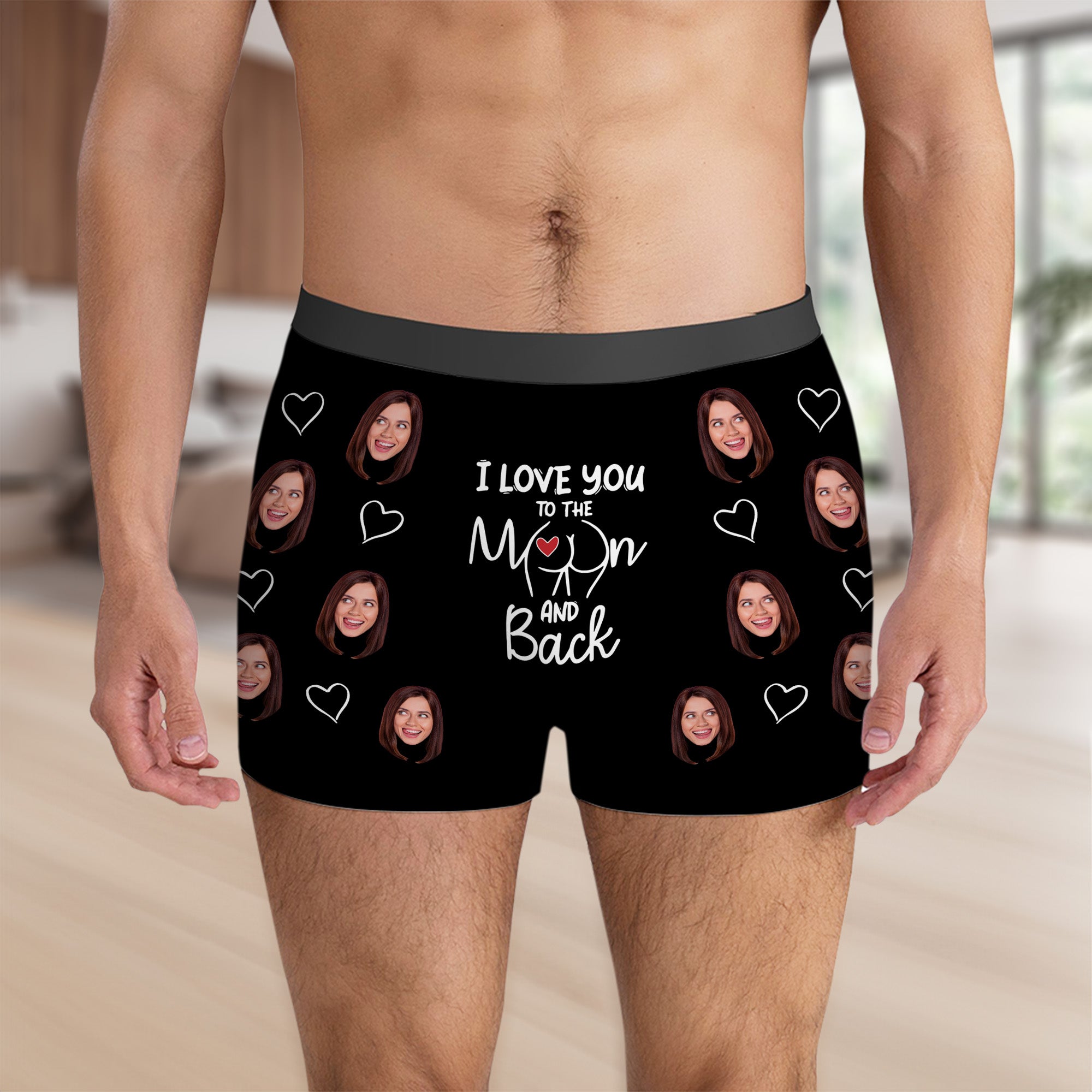 Personalizado Love You to the Moon and Back Face Foto Boxer Breve Aniversario Luna de Miel Regalo para Él Esposo Novio
