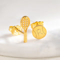 Pendientes Personalizados de Pelota de Raqueta de Tenis con Inicial Grabada Pequeña Joyería Regalo de Día de Juego de Equipo para Mujer