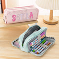 Personalizado de gran capacidad Lápiz de Apple Tres Compartimentos Nombre Lápiz Funda Bolsa Material Escolar Vuelta al Cole Regalo para Niños