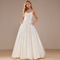 Bridal Wedding Dress Ivory Spaghetti Straps Long V-Neck Ball-Gown Princess Satin
