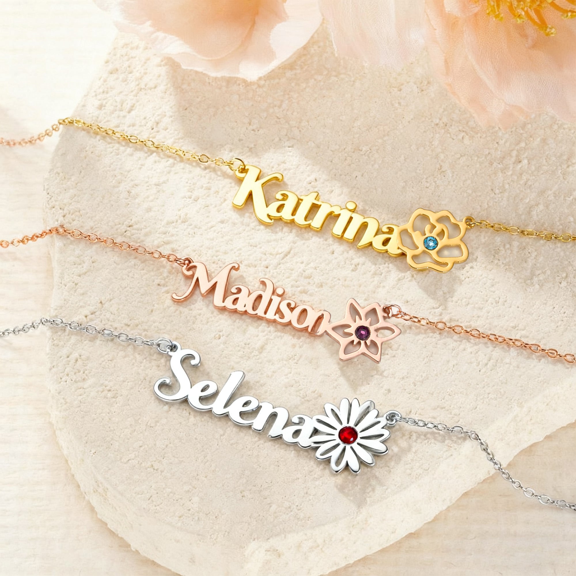 Personalizada Nombre Nacimiento Flor Collar con piedra de nacimiento Aniversario Cumpleaños Regalo para Mujer