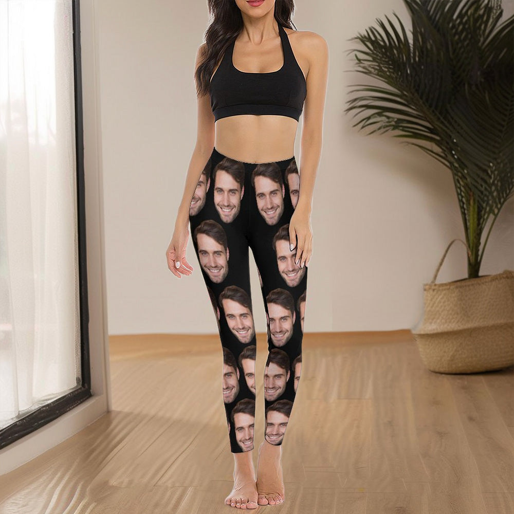 Personalizado Funny Face Photo Stretchy Leggings Pantalones de Yoga Diario Deportes Accesorios Cumpleaños Aniversario Regalo para Novia Esposa