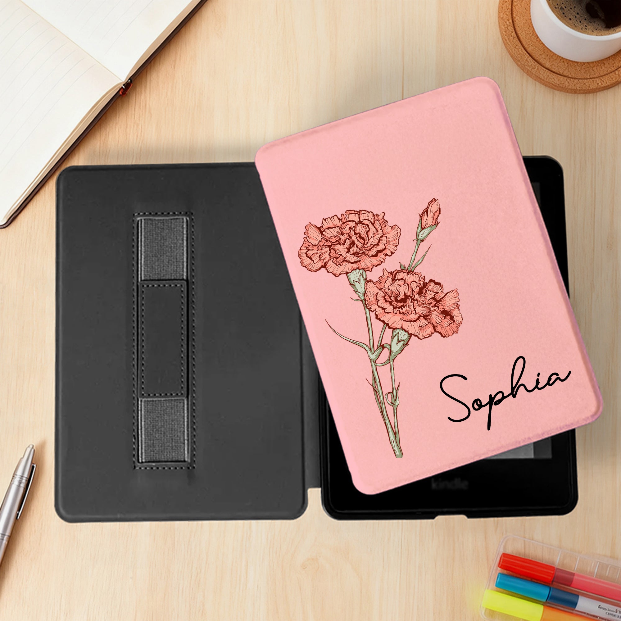 Funda Portátil Kindle Personalizada de Color Flor de Nacimiento con Nombre para Múltiples Modelos de Uso Diario Regalo de Cumpleaños para los Amantes de los Libros Ratones de Biblioteca