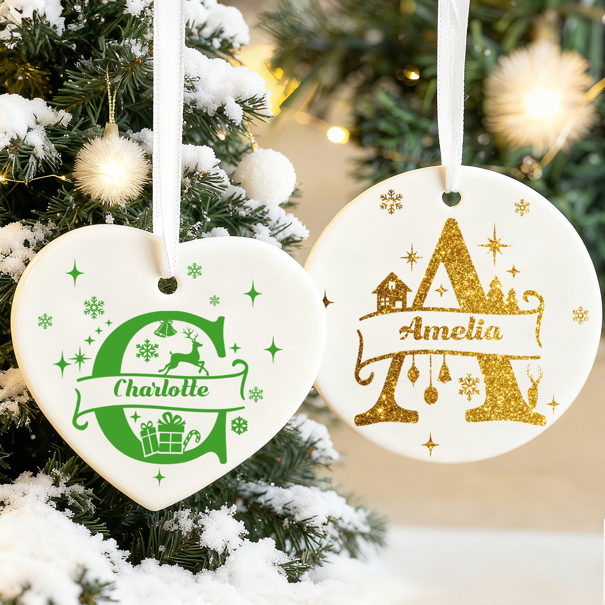 Adorno navideño de cerámica personalizado con iniciales navideñas y nombre Decoración navideña Regalo para la familia Amigos