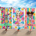 Toalla de playa de gran tamaño de secado rápido con nombre Personalizada Verano Floral Lindo Caricatura Accesorio de Vacaciones Regalo de Cumpleaños para Amigos de la Familia