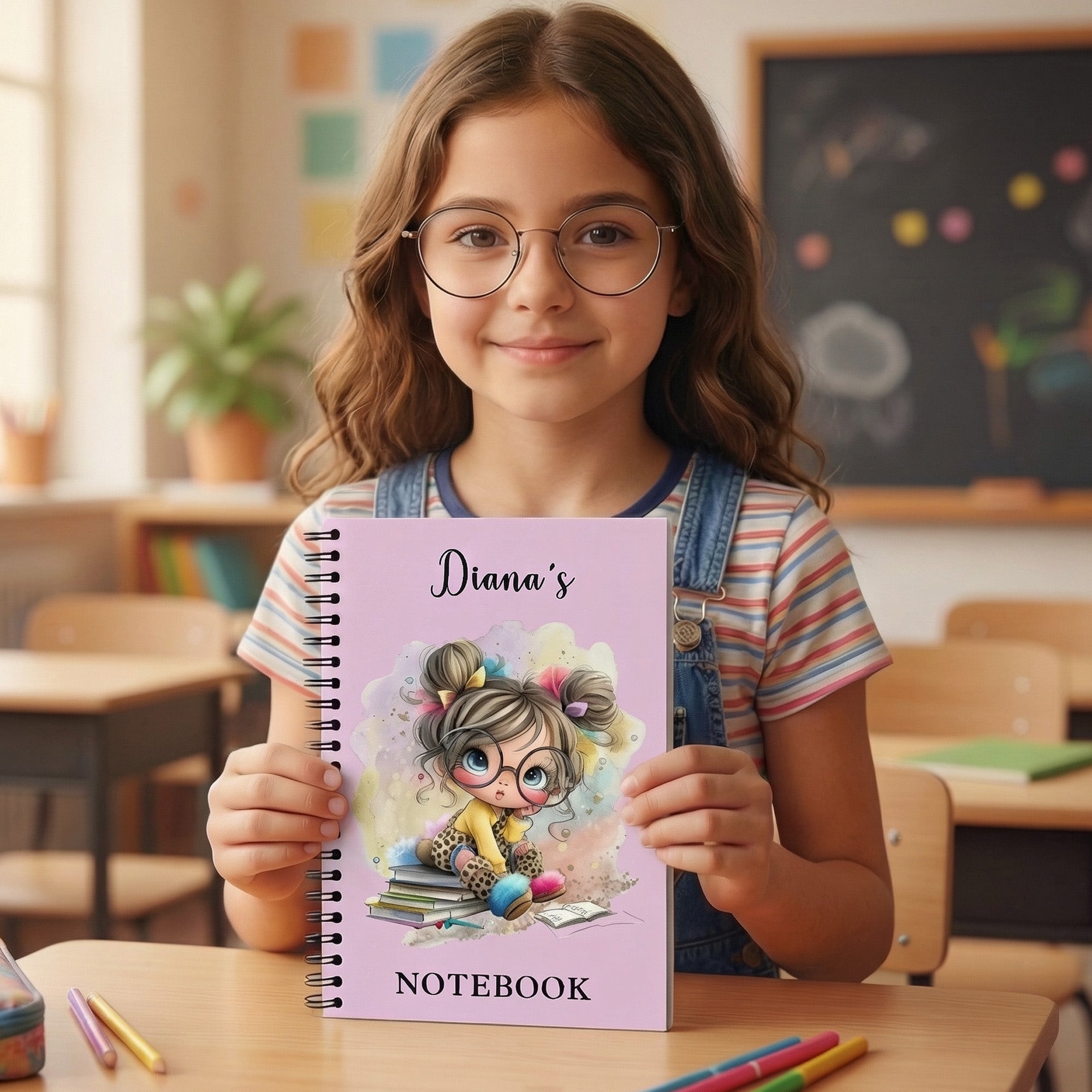 Cuaderno de espiral A5 personalizado con nombre y 120 páginas rayadas Regalo de cumpleaños de vuelta al cole para niñas Estudiantes Niños