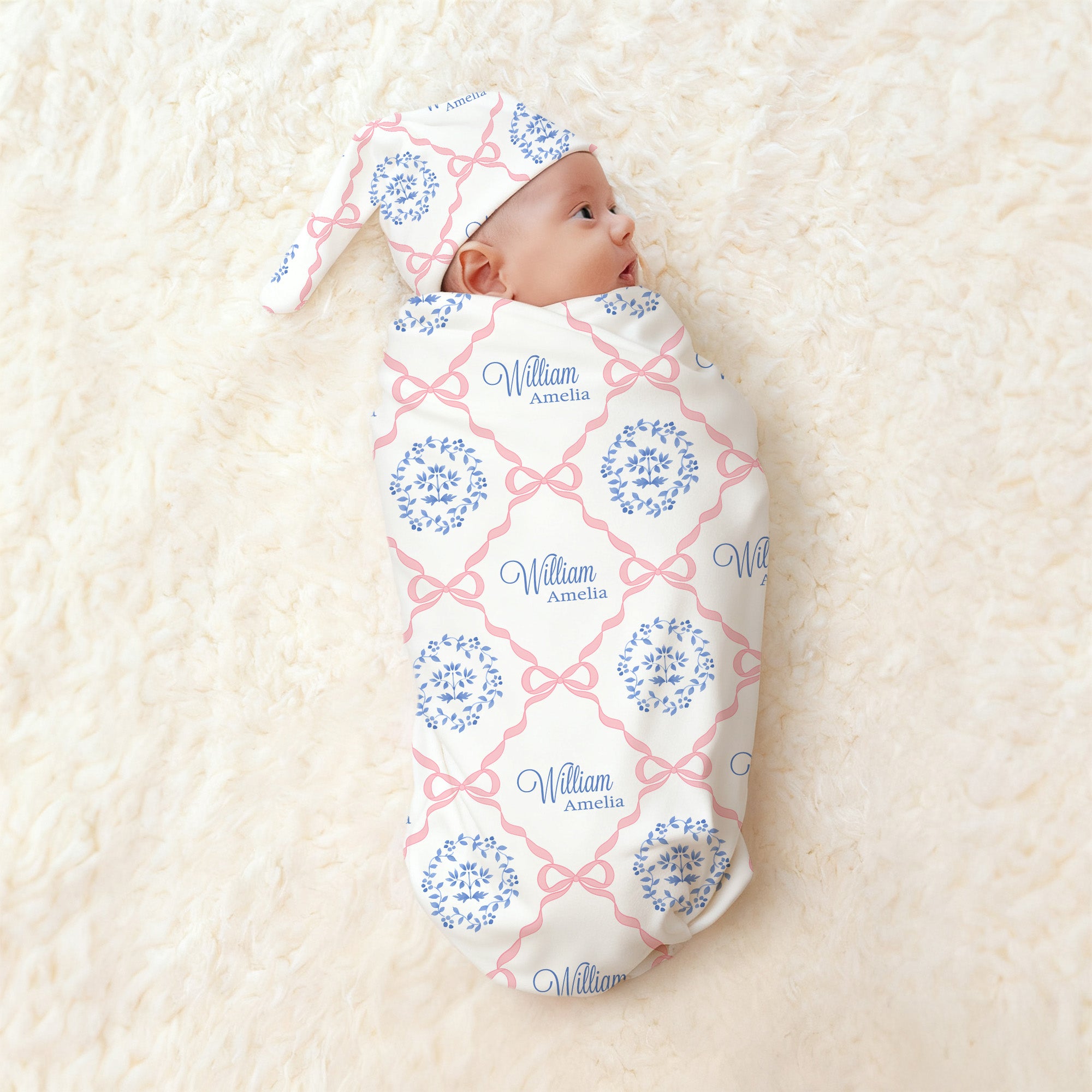 Personalizada Rosa Arcos Floral Swaddle Manta Sombrero Cinta para la cabeza Set con Texto Suave Baby Girl Shower Fotografía Regalo para Bebé Recién Nacido