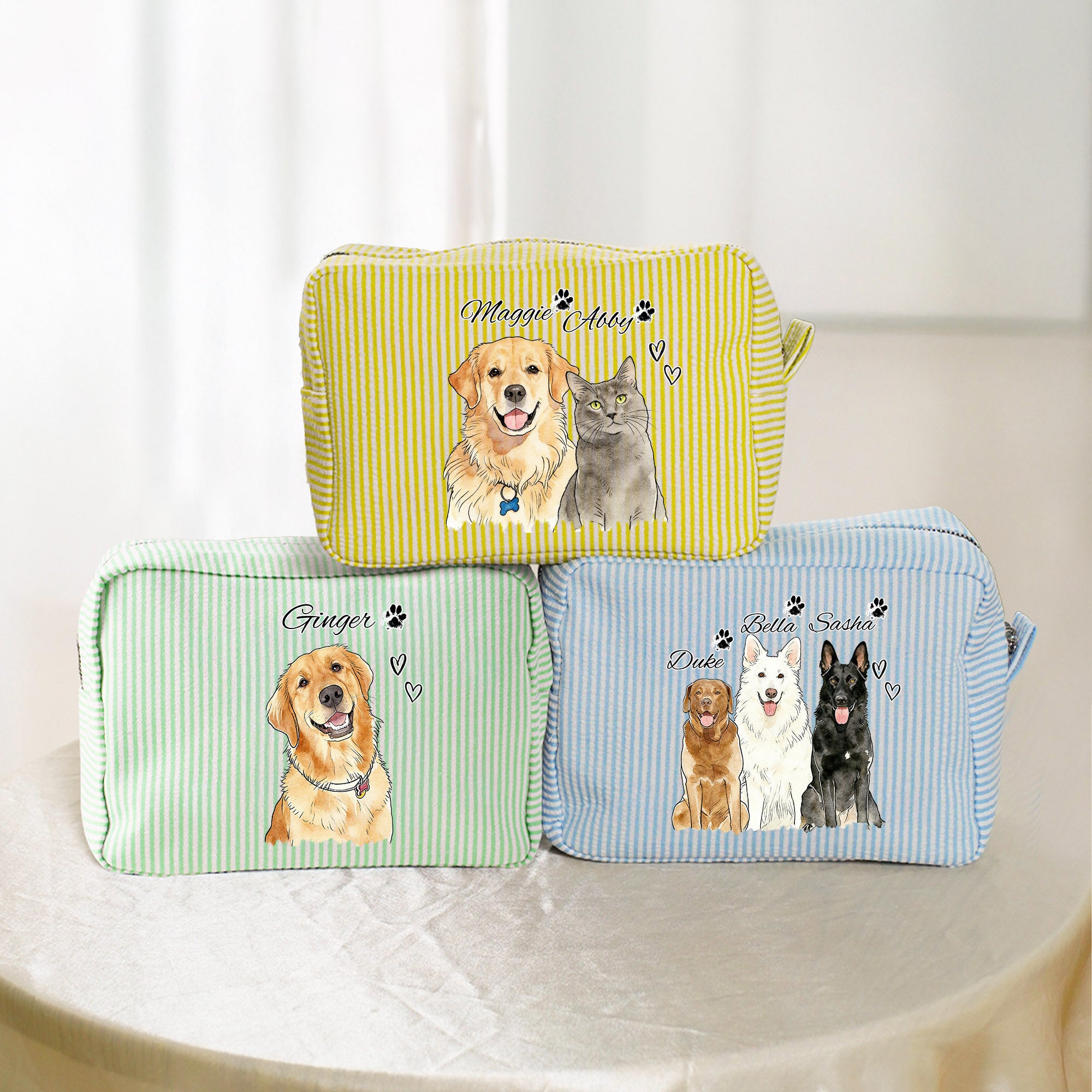 Bolsa de maquillaje personalizada con foto de mascota pintada a mano en estilo acuarela con nombre Regalo de cumpleaños de viaje diario para dueños de mascotas