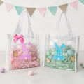Bolsa transparente reutilizable personalizada con asa y nombre Silueta de conejito Regalo de Pascua para niños pequeños