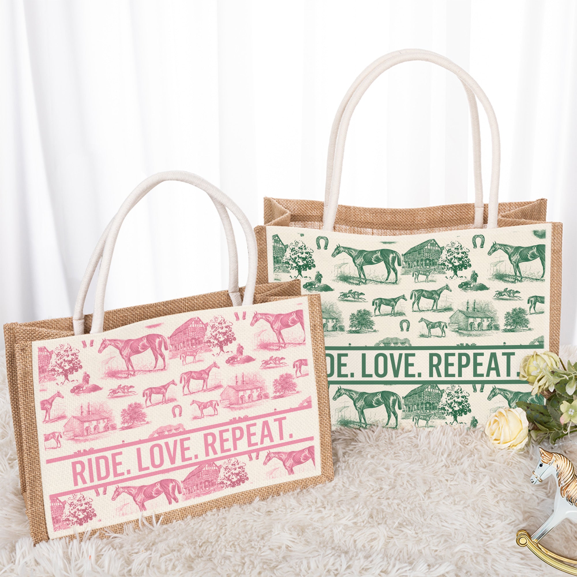 Bolsa de yute personalizada con tema de caballo vintage y texto Cumpleaños Aniversario Regalo para entusiastas de la hípica Vaqueras