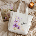 Personalizada Multicolor Acuarela Floral Pana Bolsa de Gran Capacidad con Nombre Uso Diario Cumpleaños Despedida de Soltera Regalo para Ella