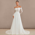 Bridal Wedding Dress Ivory Long Sleeve Long Off the Shoulder A-line