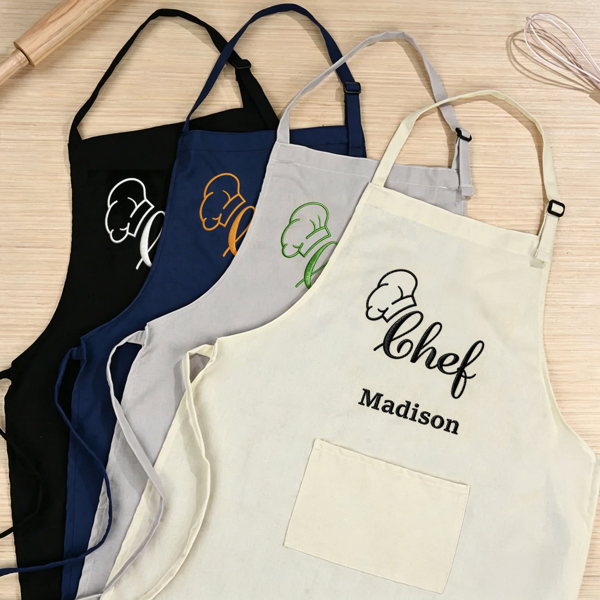 Gorro de cocinero bordado personalizado Delantal de lino ajustable con bolsillo y nombre Regalo de cumpleaños del Día del Padre para los amantes de la repostería