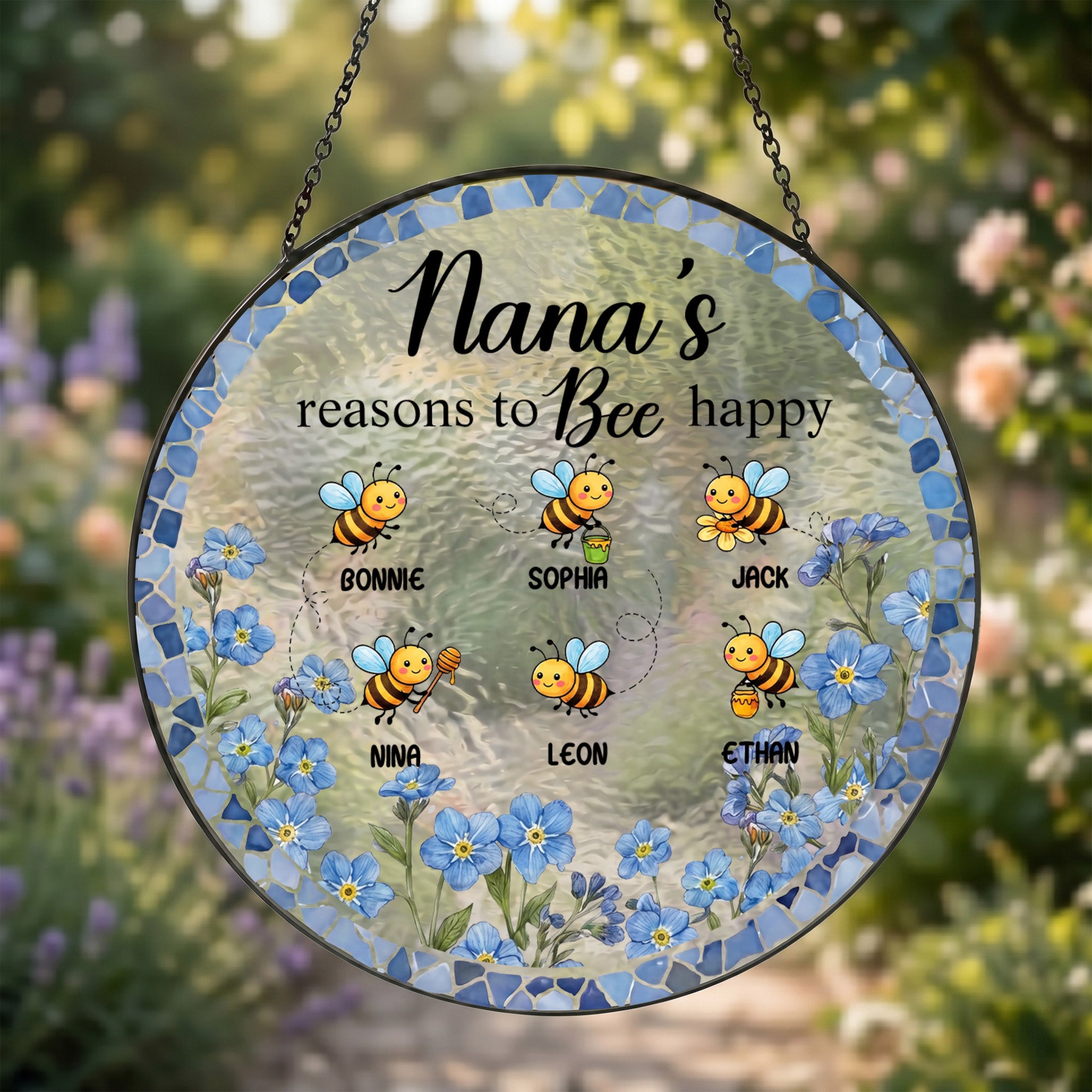 Personalizar Corona 1-6 Abejas Atrapasol con Nombres Colgante para Ventana Decoración del Hogar Regalo del Día de la Madre para Mamá Abuela