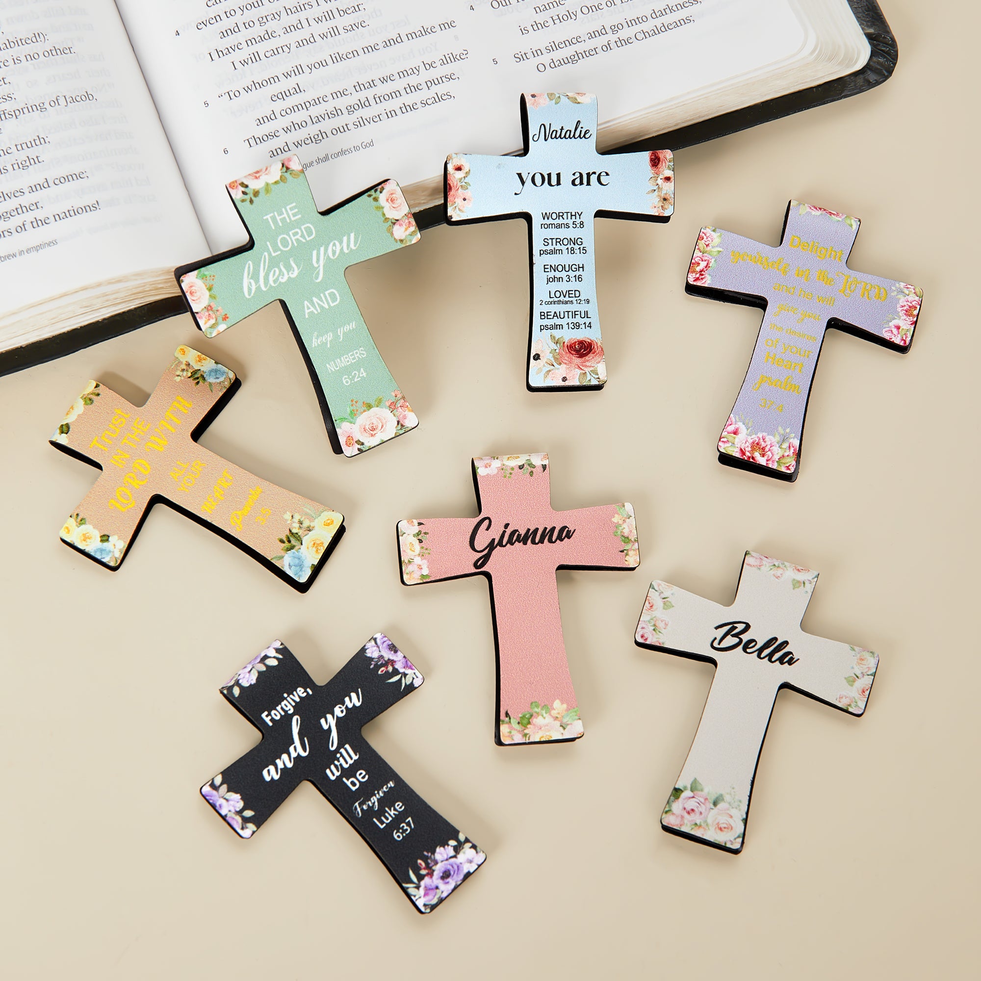 Personalizada Biblia de Inspiración Floral Cruz Marcapáginas Magnético Clip con Nombre Lectura Diaria Cristianos Regalo de Navidad para Estudio de la Biblia Mujeres