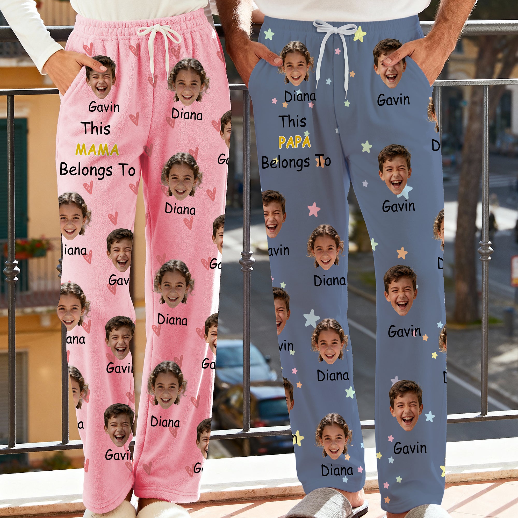 Personalizado This Belongs To 1-6 Face Photos Pantalones de pijama de forro polar con nombre y bolsillo Uso diario Cumpleaños Aniversario Regalo para la familia Amigos