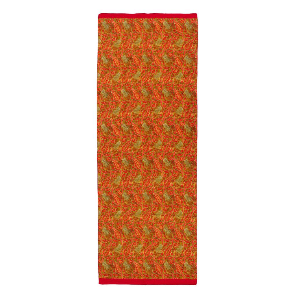 Floral Silk Scarf with Bold Red & Green Accents