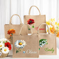 Personalizada Gemstone Nacimiento Flor Bolsa de yute con nombre Aniversario Cumpleaños Regalo para las mujeres