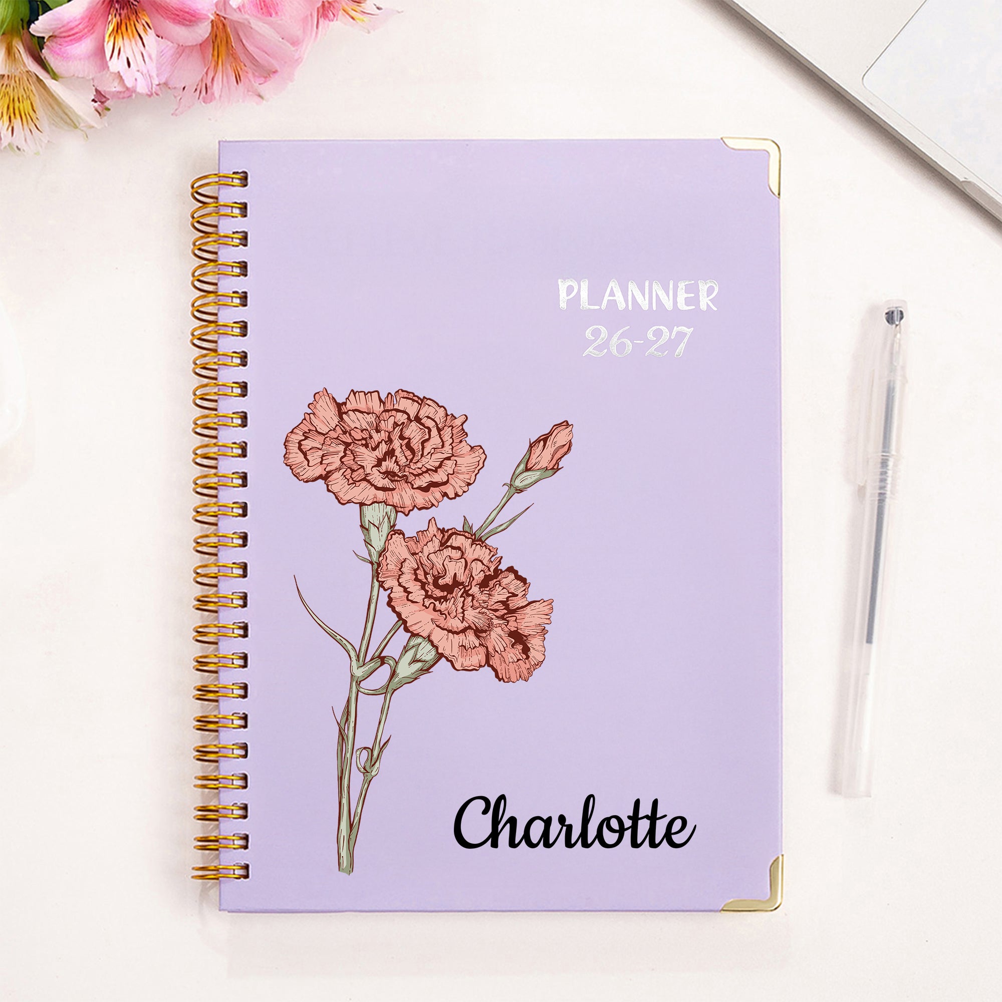 Planificador personalizado 2026 Flor de nacimiento A5 Cuaderno de espiral con páginas de planificación semanal mensual Cumpleaños Año Nuevo Regalo para la familia Amigos