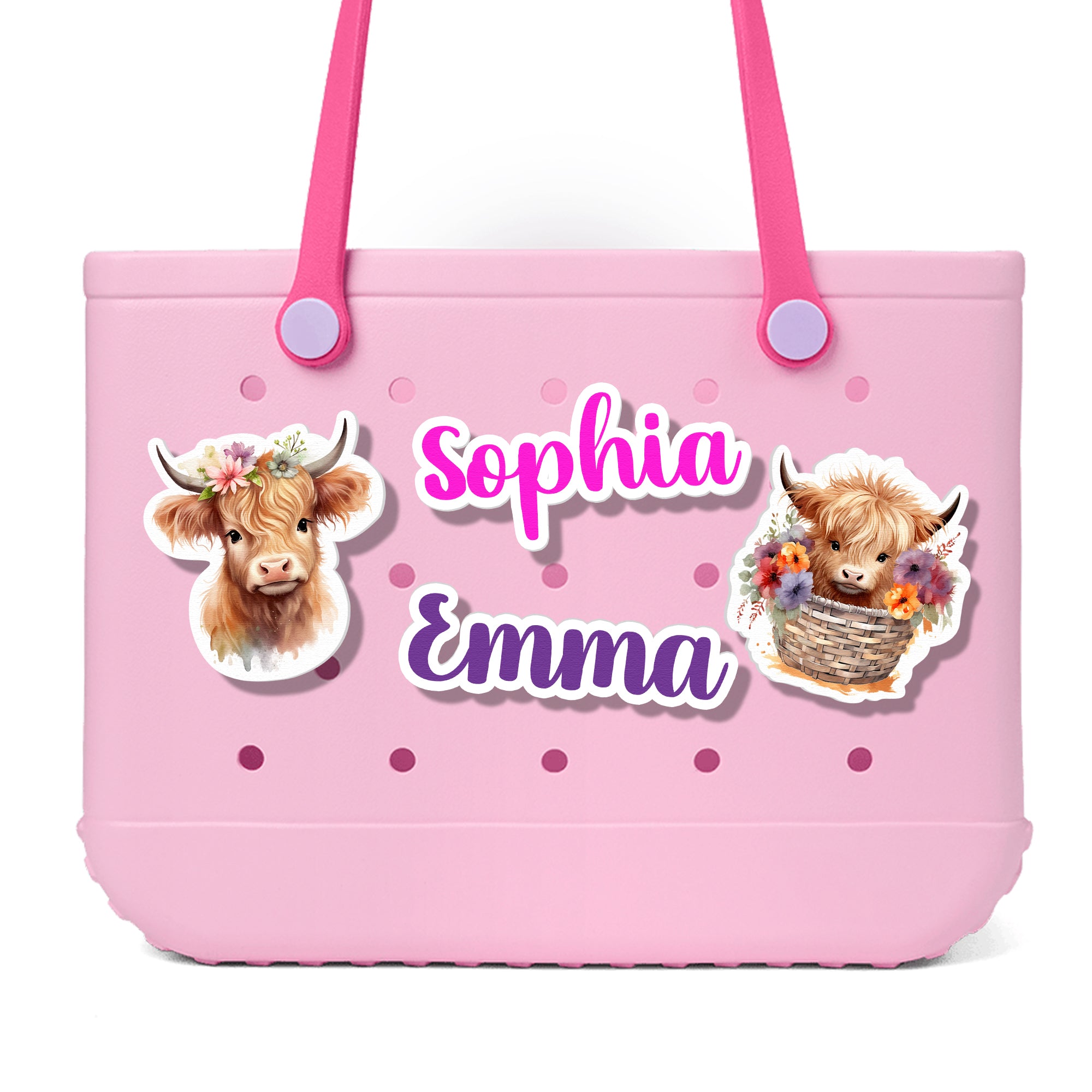 Personalizado lindo Highland Vaca Nombre Bolsa de acrílico Charm Accesorios para Bolsa de Bogg Regalo de cumpleaños para amigos Familia