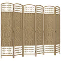 6 Panel Folding Room Divider, Portable Privacy Screen, Wave Fiber, Natural