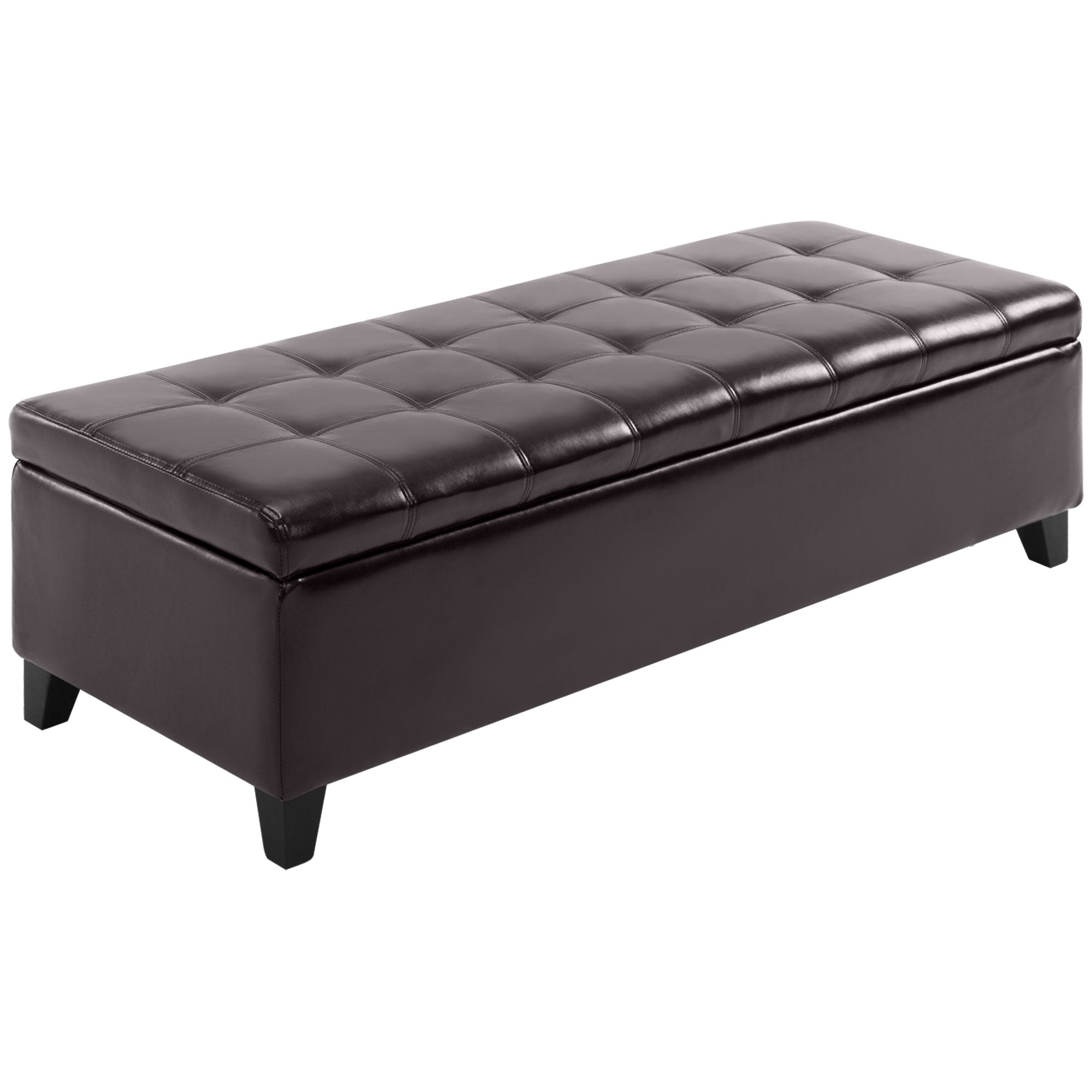 Storage Ottoman Bench, Foot Rest with Solid Wood Legs, End of Bed Bench, 51 Inches PU Leather Storage Chest for Living Room, Bedroom, Entryway, Brown