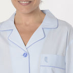 Pijama Mujer Largo Solapa Algodón Dobby Estampado - Azul 0200_30