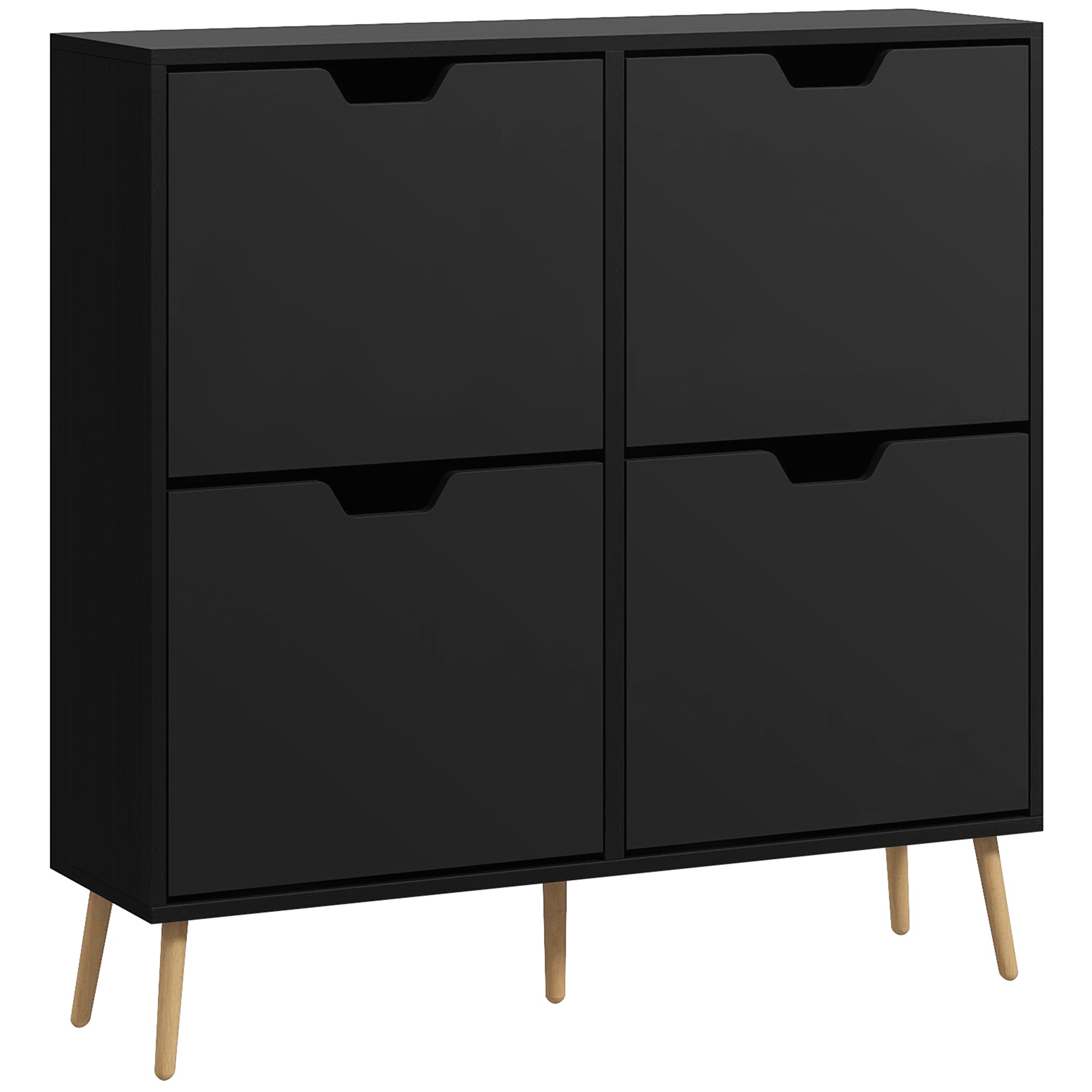 Hallway Shoe Storage Cabinet with 4 Flip Drawers & Adjustable Shelf for 16 Pairs, Black