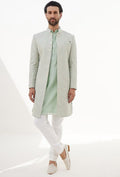 Sage Green Banarasi Double Scallop Achkan Set By KYNAH, Luxury Indian Fashion & Bridal Wear