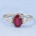Oval Cut Red Ruby Three Stone Ring