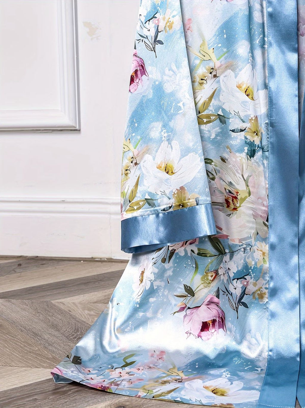 PIJAMA SATÉN 5 PIEZAS - AZUL POLVO – JARDIN DE RÊVE