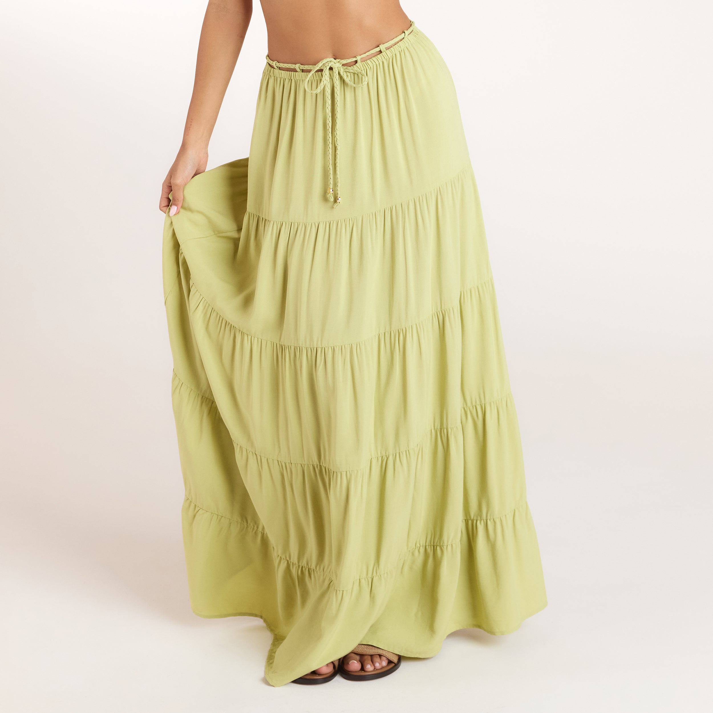 Lounge Underwear Ruched Maxi Skirt (Set) - Washed Lime