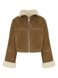 Yves Salomon Shearling-Trimmed Suede Jacket — Caramel