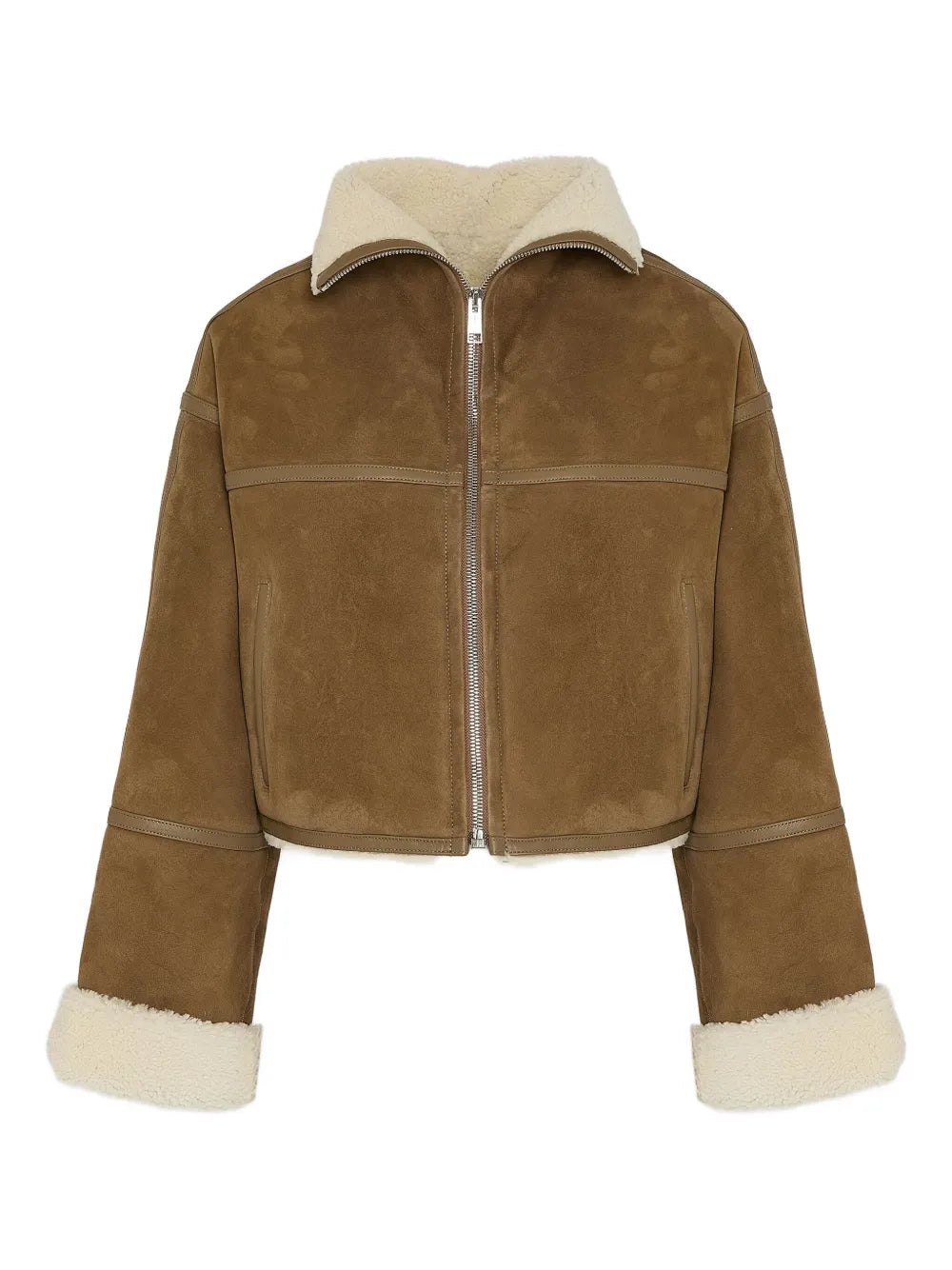 Yves Salomon Shearling-Trimmed Suede Jacket — Caramel