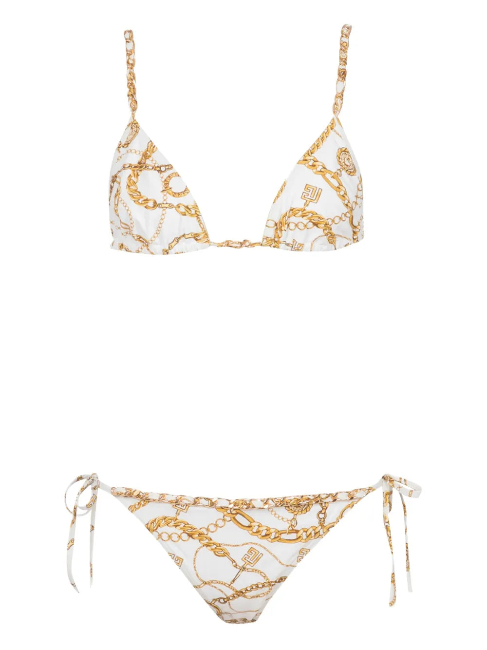 Balmain Chain-Print Triangle Bikini — White