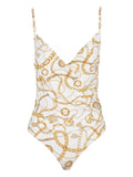 Balmain Chain-Print Swimsuit — White