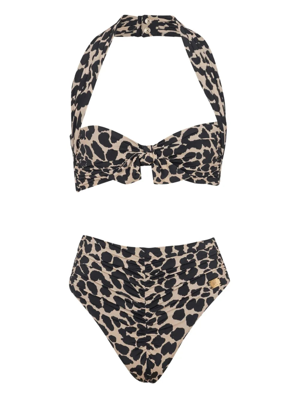 Balmain Leopard-Print Halterneck Bikini — Beige