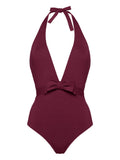 Eres Halter Neck Bow One-Piece Swimsuit — burgundy