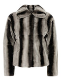 Yves Salomon Striped Mink Jacket — Grey