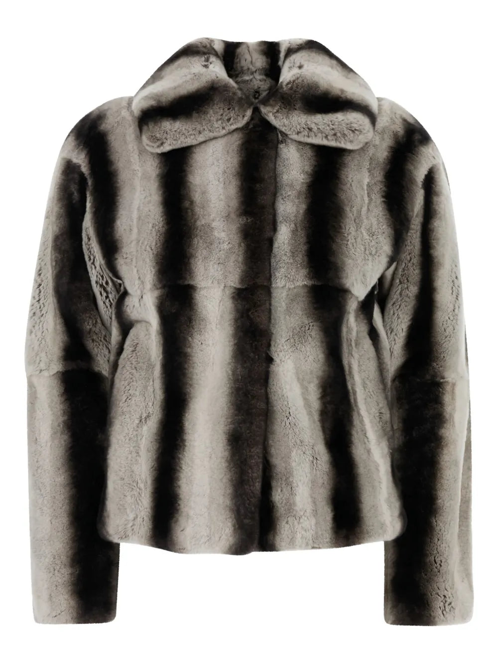 Yves Salomon Striped Mink Jacket — Grey