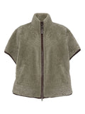 Brunello Cucinelli Monili Chain-Detail Shearling Jacket — Taupe Grey