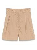 Herno Cotton-Blend Pleated Shorts — Beige