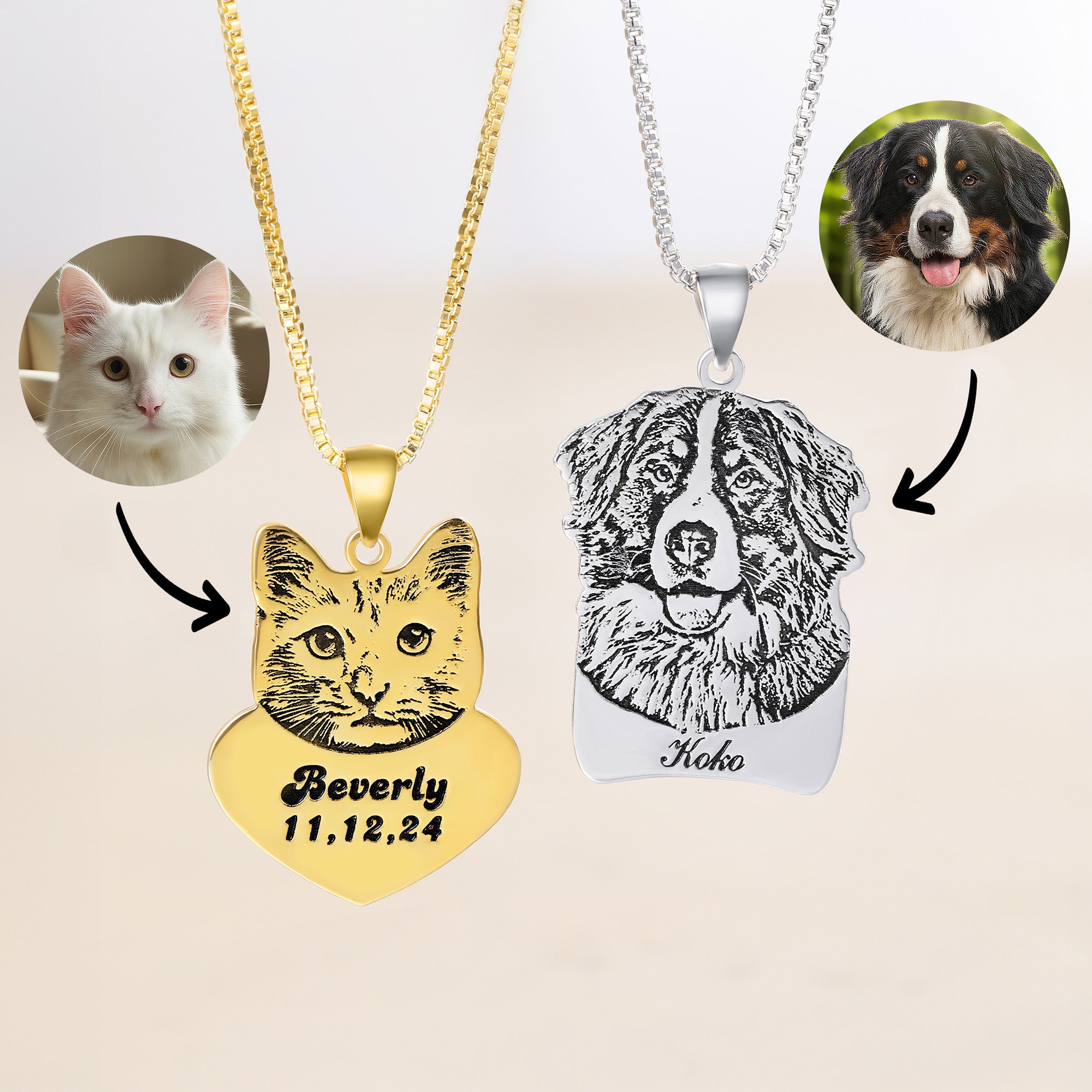 Personalizado grabado rectángulo y en forma de corazón Pet Retrato Foto Collar con texto Pet Memorial Cumpleaños Regalo para Pet Lover Propietario