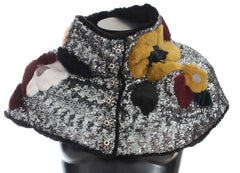 Women's Silver Sequined Floral Weasel Fur Shoulder Scarf Wrap