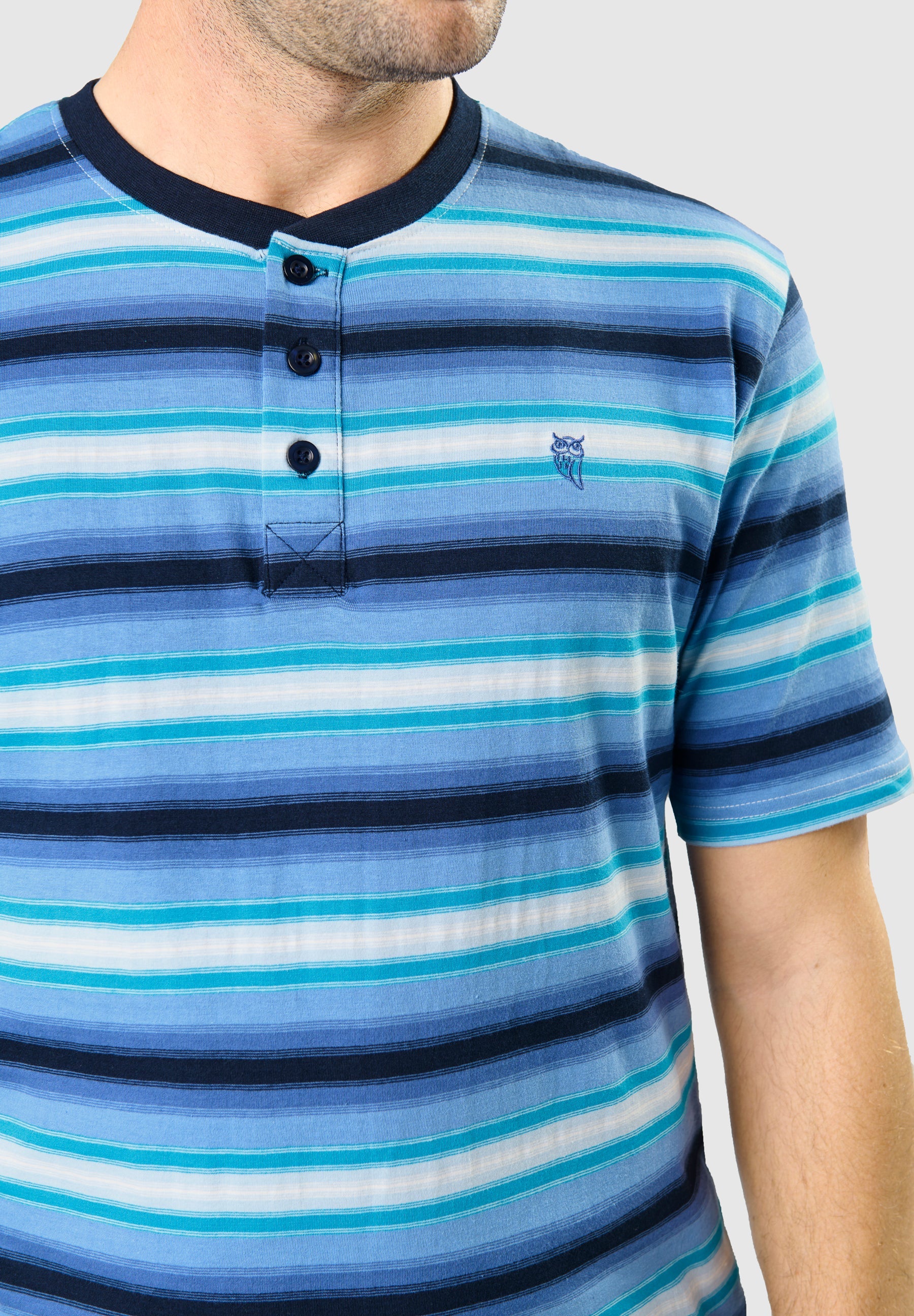 Pijama Hombre Verano Corto Tapeta Algodón Punto Rayas - Azul 3036_33