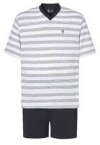 Pijama Hombre Verano Corto Pico Algodón Punto Rayas - Azul 3037_39