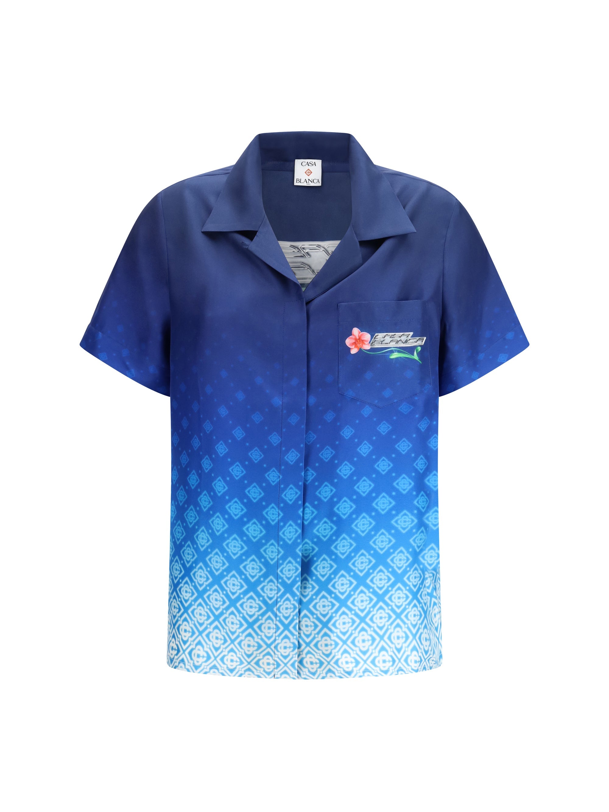 Casablanca Orchid Monogram Silk Shirt — Blue