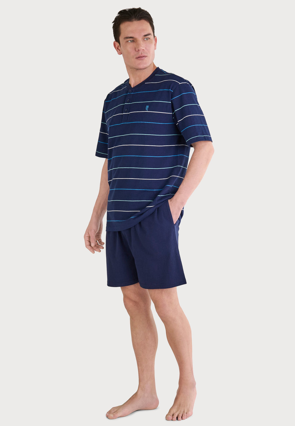 Pijama Hombre Verano Corto Tapeta Algodón Punto Rayas - Azul 3040_39