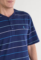 Pijama Hombre Verano Corto Tapeta Algodón Punto Rayas - Azul 3040_39